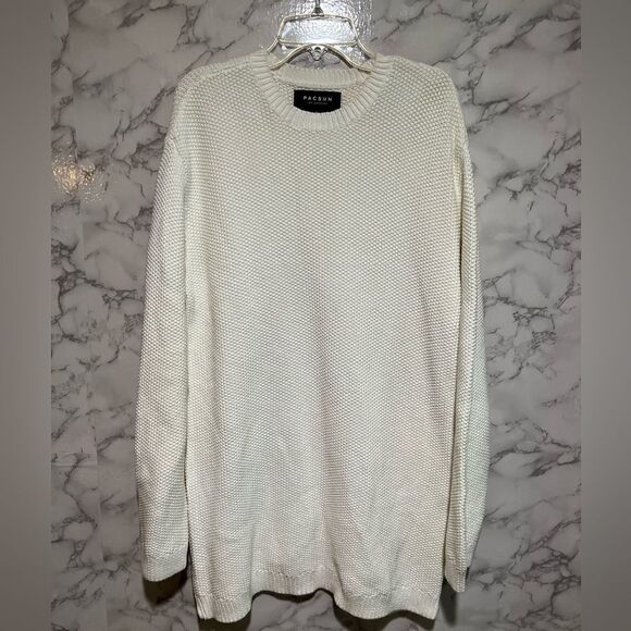 PacSun Women's Pullover Sweater White Size S Longer Fit Crew Neck Zip Sides - Picture 1 of 9